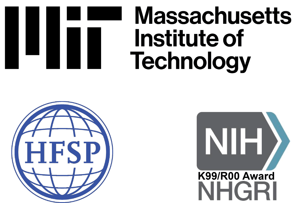 MIT, HFSP, and NIH NHGRI K99/R00 logos